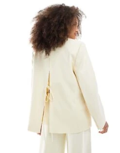 Bershka Oversized Blazer With Tie Back Detail In Butter Yellow For Women -Chic Maze Sales 208313905 1 butter 1