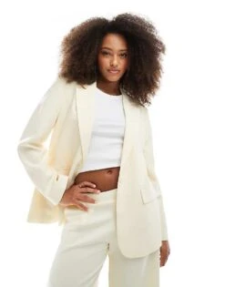 Bershka Oversized Blazer With Tie Back Detail In Butter Yellow For Women -Chic Maze Sales 208313905 4