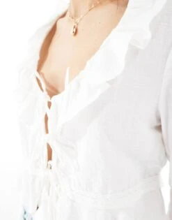Bershka Ruffle Detail Top In White For Women -Chic Maze Sales 208313906 2