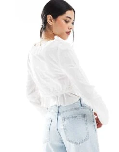 Bershka Ruffle Detail Top In White For Women -Chic Maze Sales 208313906 3