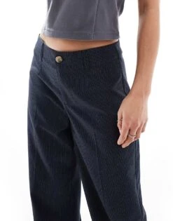 Bershka Petite Tailored Trouser In Navy Stripe For Women -Chic Maze Sales 208313925 3