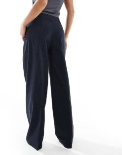 Bershka Petite Tailored Trouser In Navy Stripe For Women -Chic Maze Sales 208313925 4