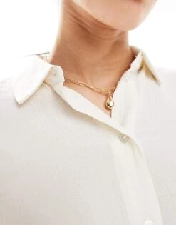 Bershka Tie Back Crinkle Oversized Shirt In Ecru For Women Beige -Chic Maze Sales 208313948 3