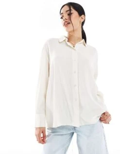 Bershka Tie Back Crinkle Oversized Shirt In Ecru For Women Beige -Chic Maze Sales 208313948 4