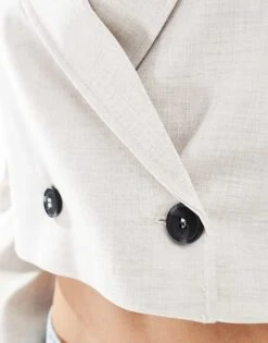 Bershka Double Button Cropped Blazer In Ecru For Women -Chic Maze Sales 208313949 3