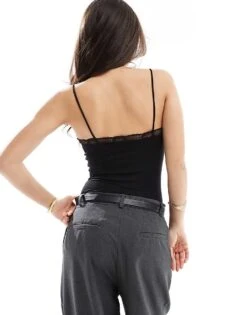 Bershka Lace Detail Bodysuit In Black For Women -Chic Maze Sales 208313965 2