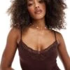 Bershka Lace Detail Bodysuit In Brown For Women -Chic Maze Sales 208313985 1 brown