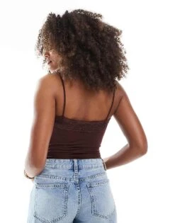 Bershka Lace Detail Bodysuit In Brown For Women -Chic Maze Sales 208313985 4