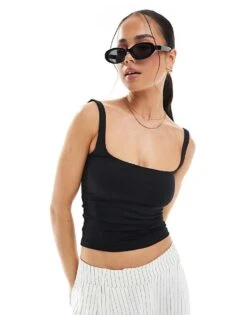 Bershka Shaping Square Neck Cami In Black For Women -Chic Maze Sales 208313998 1 black 1