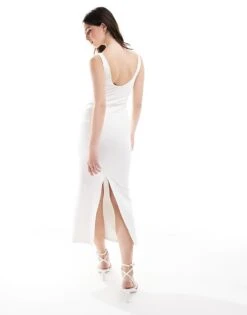 Bershka Shaping Plunge Neck Maxi Dress In Off White For Women -Chic Maze Sales 208313999 4