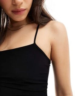 Bershka Square Neck Ruched Side Maxi Dress In Black For Women -Chic Maze Sales 208314023 3