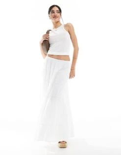 Bershka Cheesecloth Tiered Maxi Skirt In White For Women -Chic Maze Sales 208314037 1 white 1