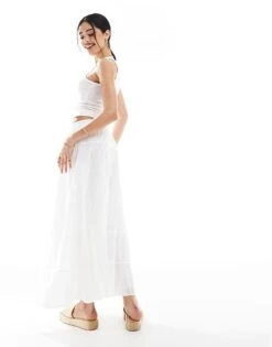 Bershka Cheesecloth Tiered Maxi Skirt In White For Women -Chic Maze Sales 208314037 4