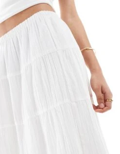 Bershka Cheesecloth Tiered Maxi Skirt In White For Women -Chic Maze Sales 208314037 5