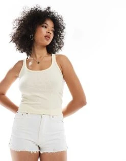 Bershka Scoop Neck Ribbed Tank Top In Yellow For Women -Chic Maze Sales 208314058 1 yellow 1