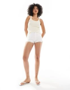 Bershka Scoop Neck Ribbed Tank Top In Yellow For Women -Chic Maze Sales 208314058 3