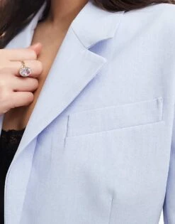 Bershka Cropped Blazer In Dusty Blue For Women -Chic Maze Sales 208314087 4