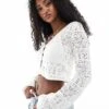 Bershka Crochet Button Front Cardigan In Ecru For Women -Chic Maze Sales 208319395 1 ecru