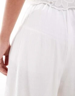 Bershka Wide Leg Linen Trousers In White For Women -Chic Maze Sales 208319412 5