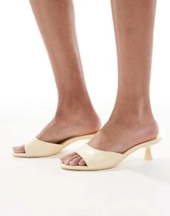 Bershka Heeled Mules In Butter For Women -Chic Maze Sales 208319683 1 butter 1