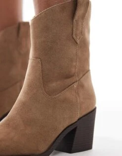 Bershka Faux Suede Cowboy Boots In Tan For Women -Chic Maze Sales 208319702 4