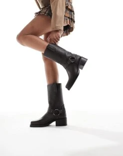 Bershka Western Riding Boots In Black For Women