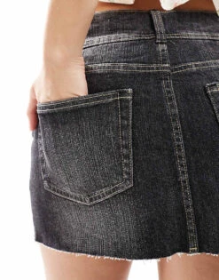Bershka Raw Edge Denim Mini Skirt In Black For Women -Chic Maze Sales 208321060 4