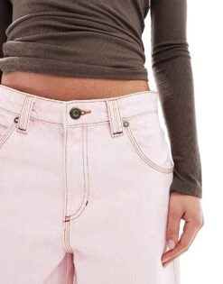 Bershka Longline Jorts In Pink Pinstripe For Women -Chic Maze Sales 208321304 3