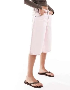 Bershka Longline Jorts In Pink Pinstripe For Women -Chic Maze Sales 208321304 4