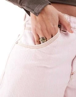 Bershka Longline Jorts In Pink Pinstripe For Women -Chic Maze Sales 208321304 5