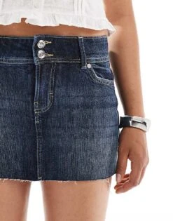 Bershka Raw Edge Denim Mini Skirt In Dark Blue For Women -Chic Maze Sales 208325066 4
