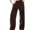 Bershka Tie Waist Wide Leg Linen Trousers In Brown For Women -Chic Maze Sales 208370350 1 brown