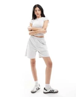 Bershka Longline Sweatshshorts In Grey Marl For Women