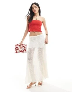 Bershka Lace Midaxi Skirt In White For Women -Chic Maze Sales 208370355 1 white 1