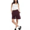 Bershka Longline Sweatshshorts In Burgundy For Women -Chic Maze Sales 208370360 1 burgundy