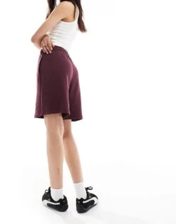Bershka Longline Sweatshshorts In Burgundy For Women -Chic Maze Sales 208370360 3