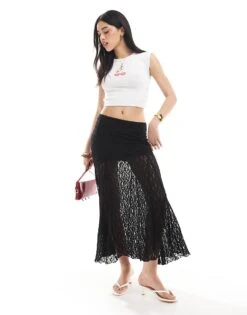 Bershka Lace Midaxi Skirt In Black For Women -Chic Maze Sales 208370368 1 black 1
