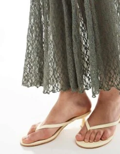 Bershka Lace Midaxi Skirt In Khaki For Women Green -Chic Maze Sales 208370372 3