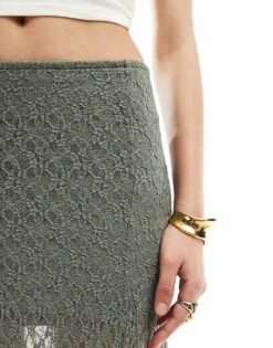 Bershka Lace Midaxi Skirt In Khaki For Women Green -Chic Maze Sales 208370372 4