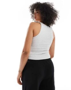 Bershka Scoop Neck Ribbed Tank Top In Grey For Women -Chic Maze Sales 208376482 4