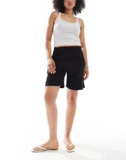 Bershka Longline Sweatshorts In Black For Women -Chic Maze Sales 208412006 2