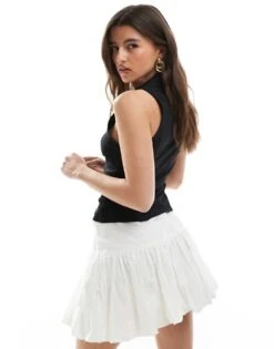 Bershka Bengaline Zip Front Top In Black For Women -Chic Maze Sales 208412040 4