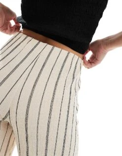 Bershka Crinkle Wide Leg Trousers In Ecru Stripe For Women -Chic Maze Sales 208412059 5