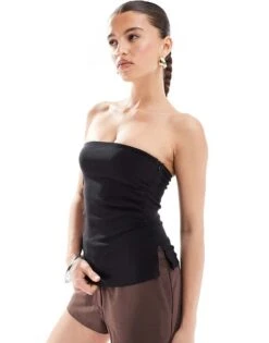 Bershka Longline Bengaline Bandeau Top In Black For Women -Chic Maze Sales 208412077 1 black 1