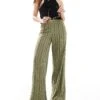 Bershka Crinkle Wide Leg Trousers In Khaki Stripe For Women -Chic Maze Sales 208412089 1 khaki