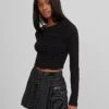 Bershka Long Sleeve Top With Ruched Front In Black For Women -Chic Maze Sales 22739333 1 black