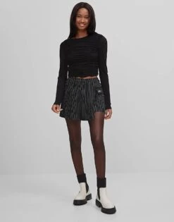 Bershka Long Sleeve Top With Ruched Front In Black For Women -Chic Maze Sales 22739333 4